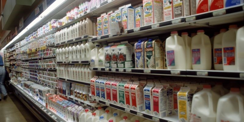 Milk at store shelves